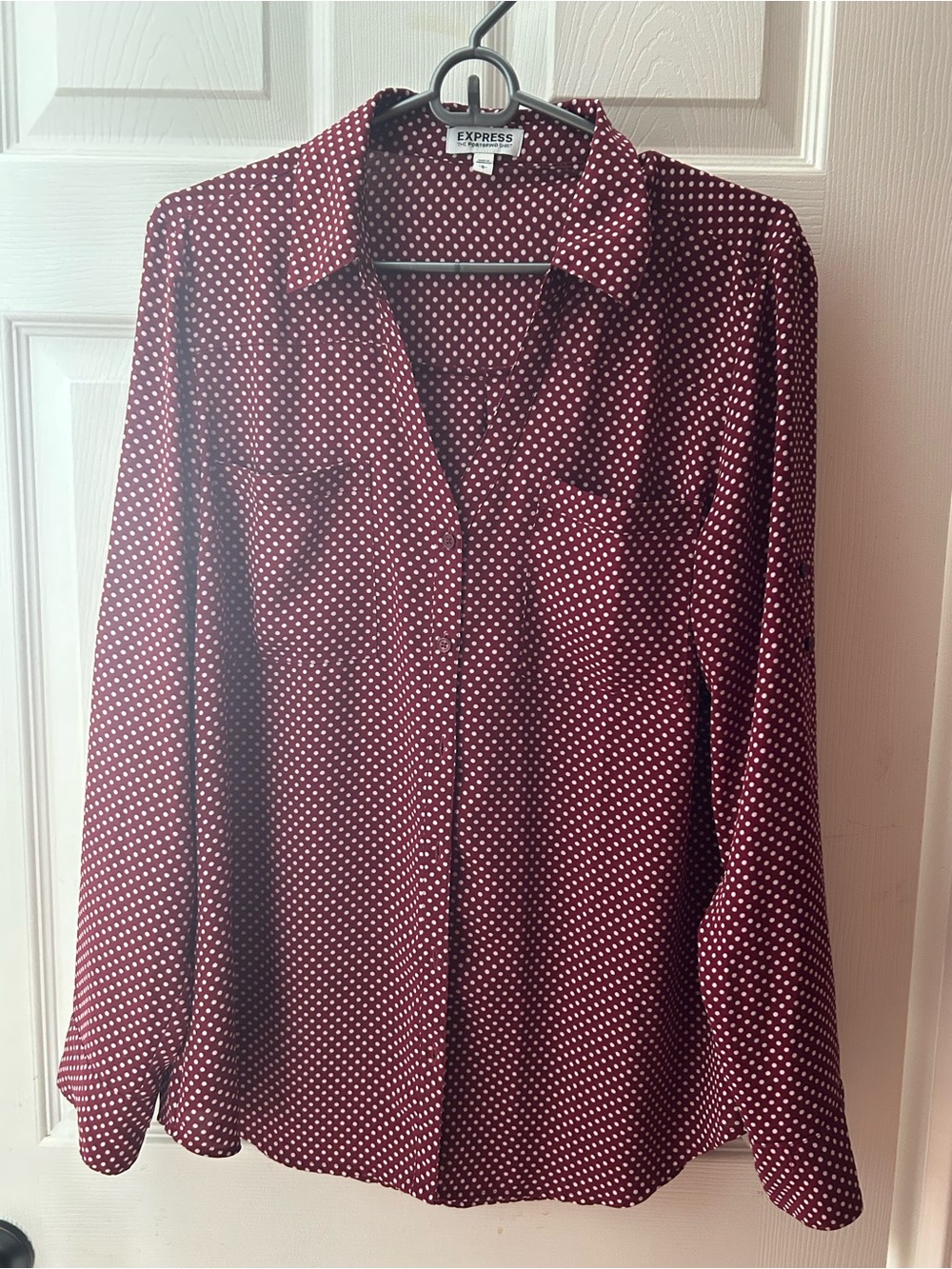 Express Burgundy Polka Dot Button-Down Shirt